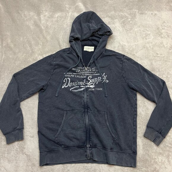 Ralph Lauren Denim And Supply New York Distressed Zip Up Hoodie Mens Size 2XL - Picture 1 of 8
